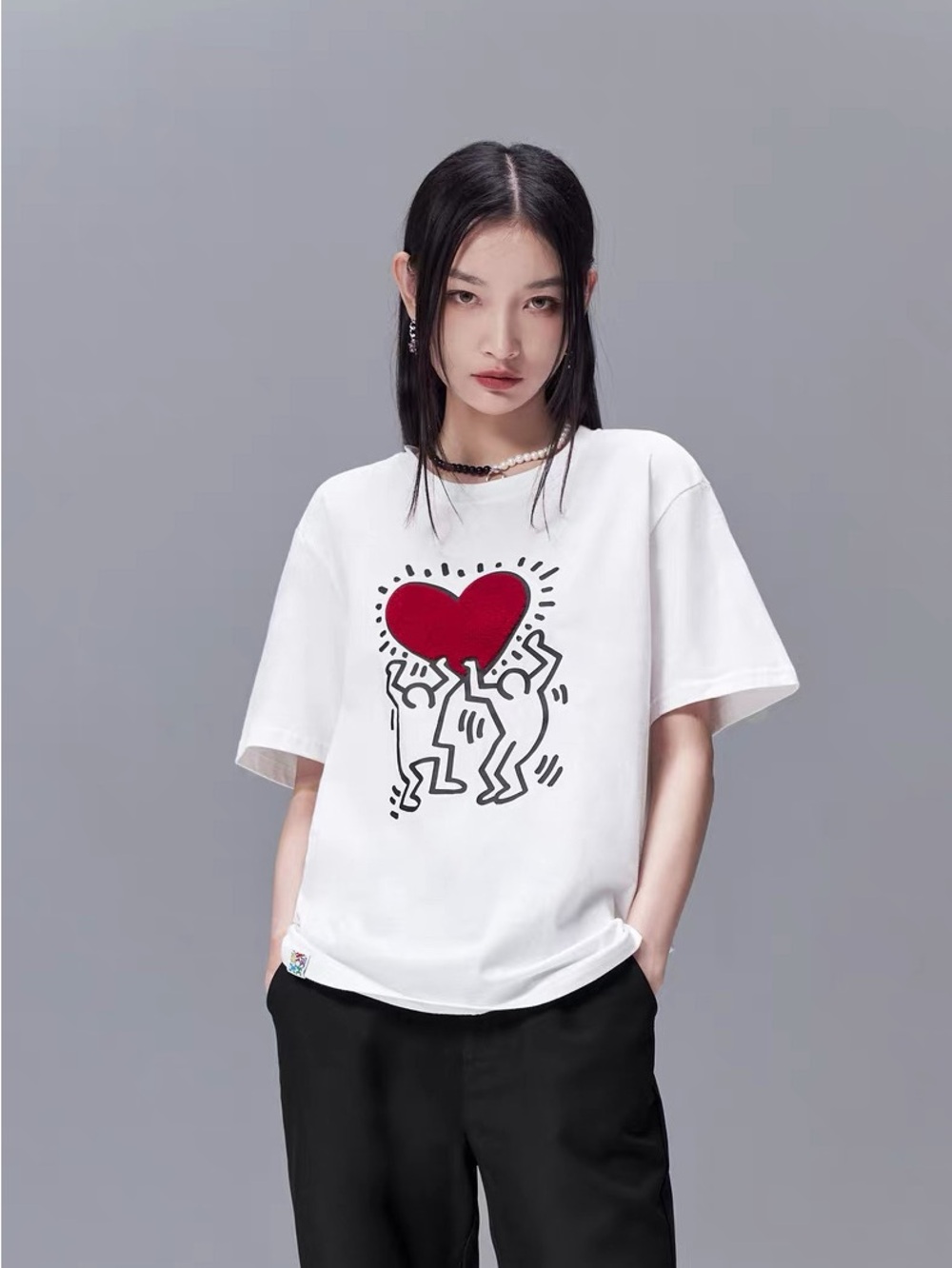 Toyouth × Keith Haring Heart Graphic T-Shirt | Terry Embroidered Cotton Tee